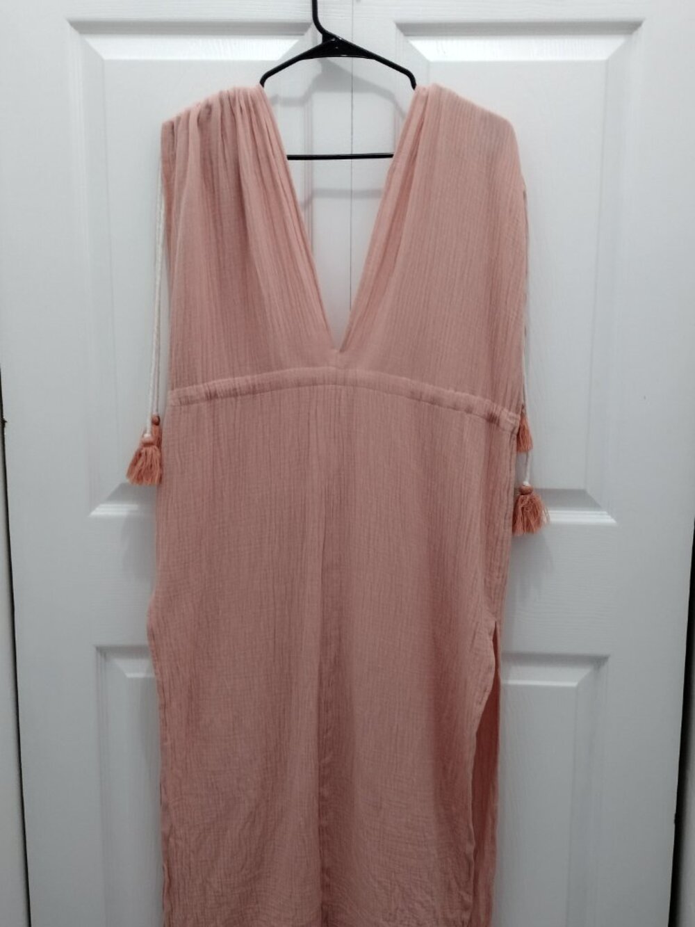Boho Beach Cover Up Dress Peach Coral Tassel Gauze Sleeveless Resort Maxi XL 1X - Picture 7 of 7